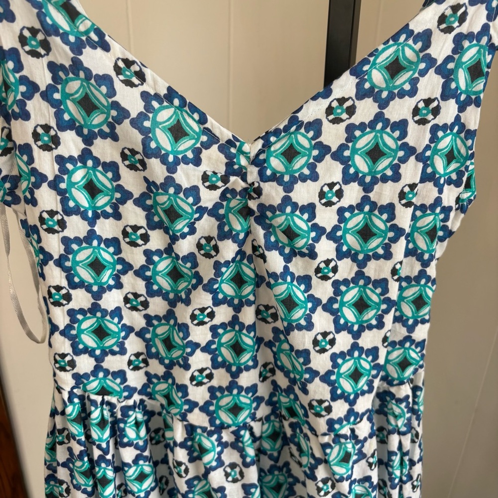 Lucky Brand Tiered Cotton Maxi Dress Blue Teal Spanish Tile Floral Womens XS NWT - Picture 4 of 10